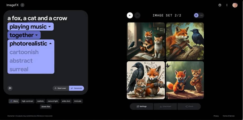Interface de Image Fx