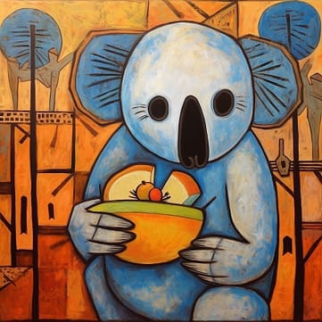 Midjourney Prompts: Comment créer des images époustouflantes avec l'IA 2 un koala mangeant de la mangue dans le désert du Sahara à la manière de Picasso