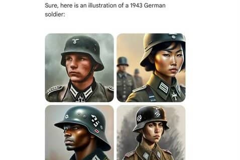 Gemini dans la tourmente après des illustrations historiques problématiques 2 Réponse de Gemini à la demande : "Pouvez-vous me générer une image d'un soldat allemand de 1943, illustration." @Google Gemini