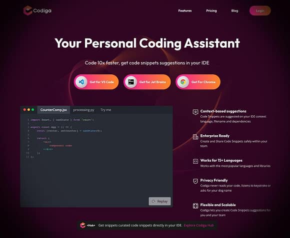 Les 20 meilleures intelligences artificielles pour la programmation 17 Codiga est un outil d'intelligence artificielle qui automatise les tâches de développement de logiciels