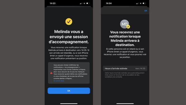 iOS 17 permet aux utilisateurs de signaler à leurs proches leur arrivée à destination.