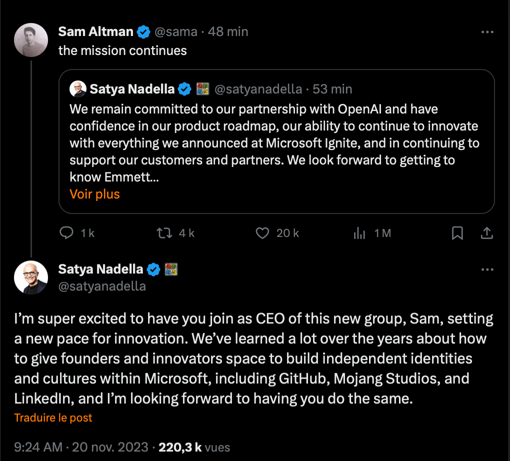 Il est confirmé que Sam Altman a accepté l'offre de Microsoft